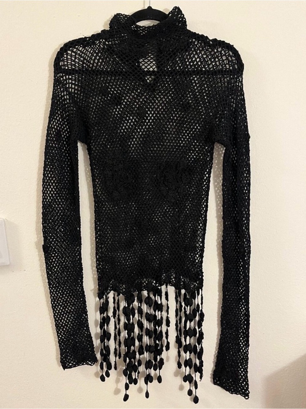 Moschino Cheap and Chic Vintage Black Crochet Fringe Top